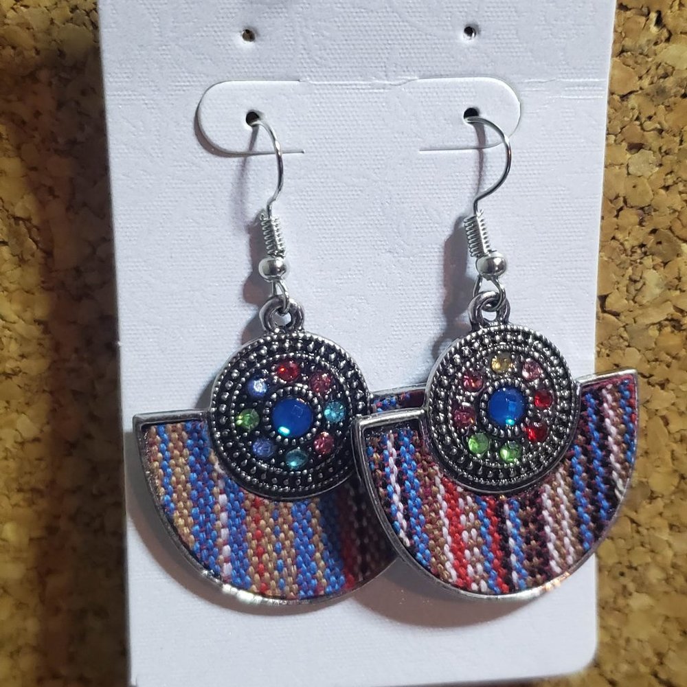 Half Circle Jeweled and Metal Design Earrings